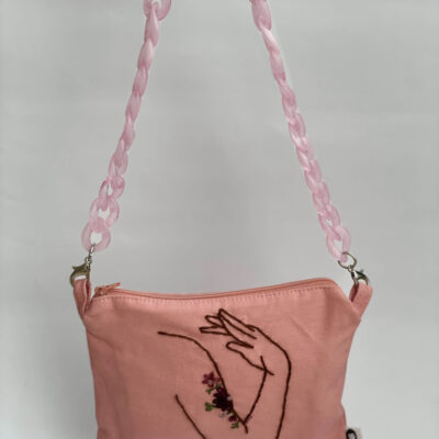 תיק קלאץ ורוק בד ממוחזר בעבודת יד